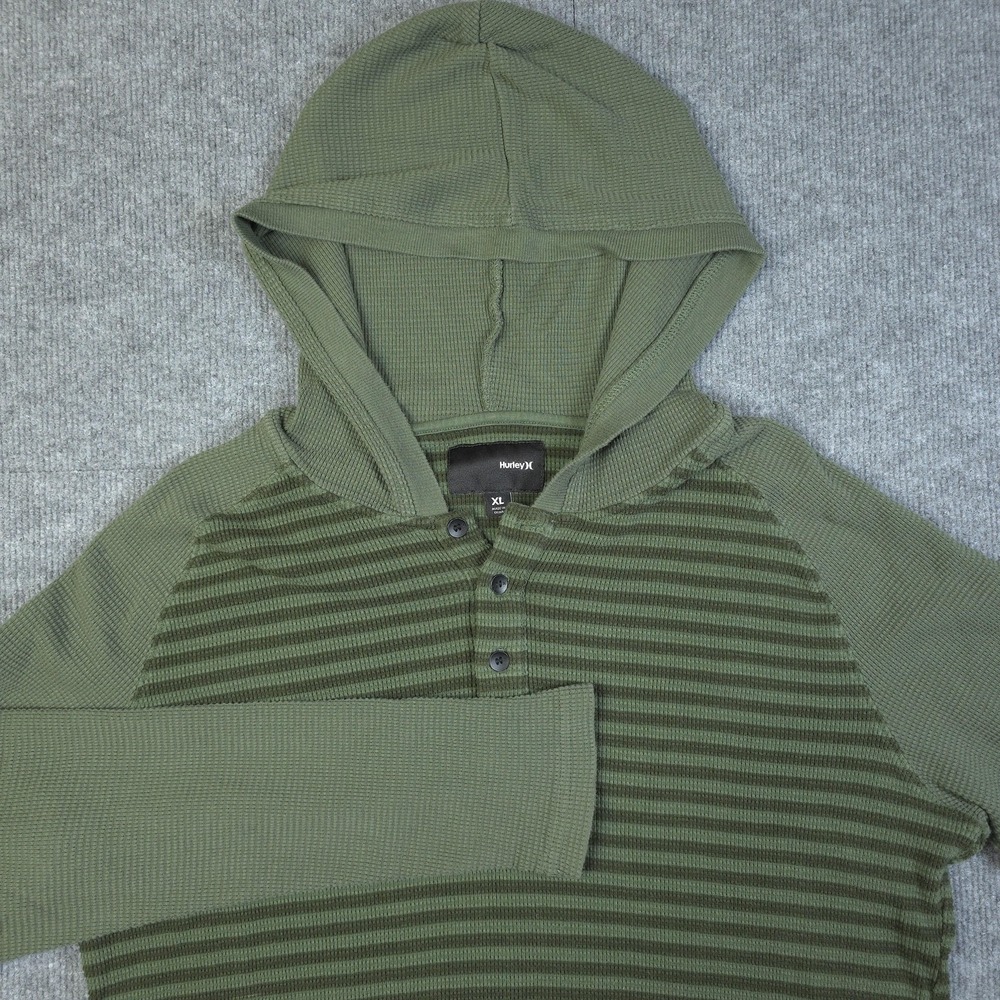 Hurley Hoodie Mens XL Green Waffle Knit Hooded Henley Long Sleeve Surf Casual